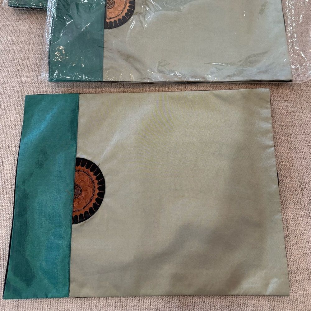 Elegant Green and Beige Silk table linens placemats 12x